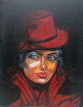 Original Woman with Hat portrait painting, 40 × 50 cm