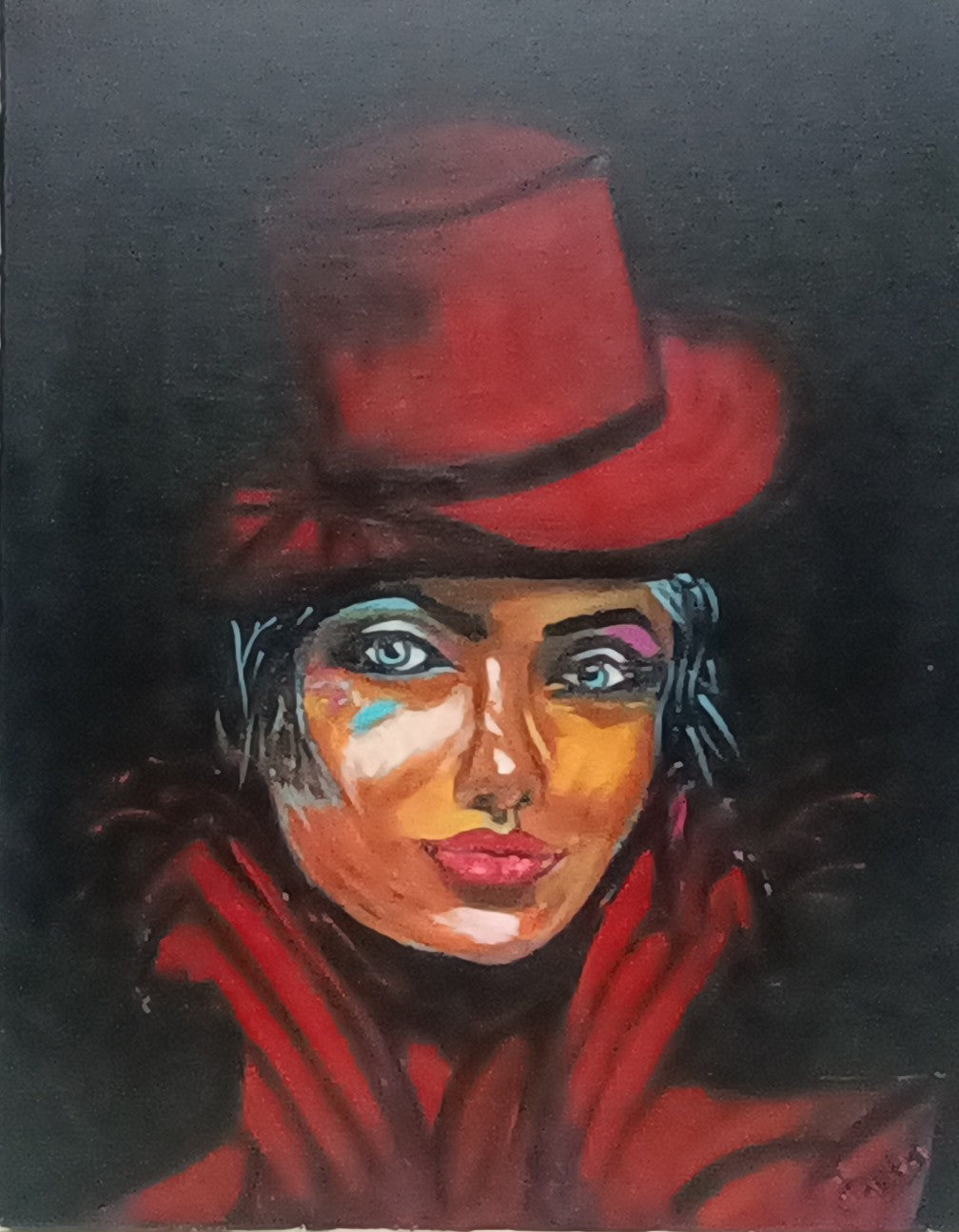 Original Woman with Hat portrait painting, 40 × 50 cm