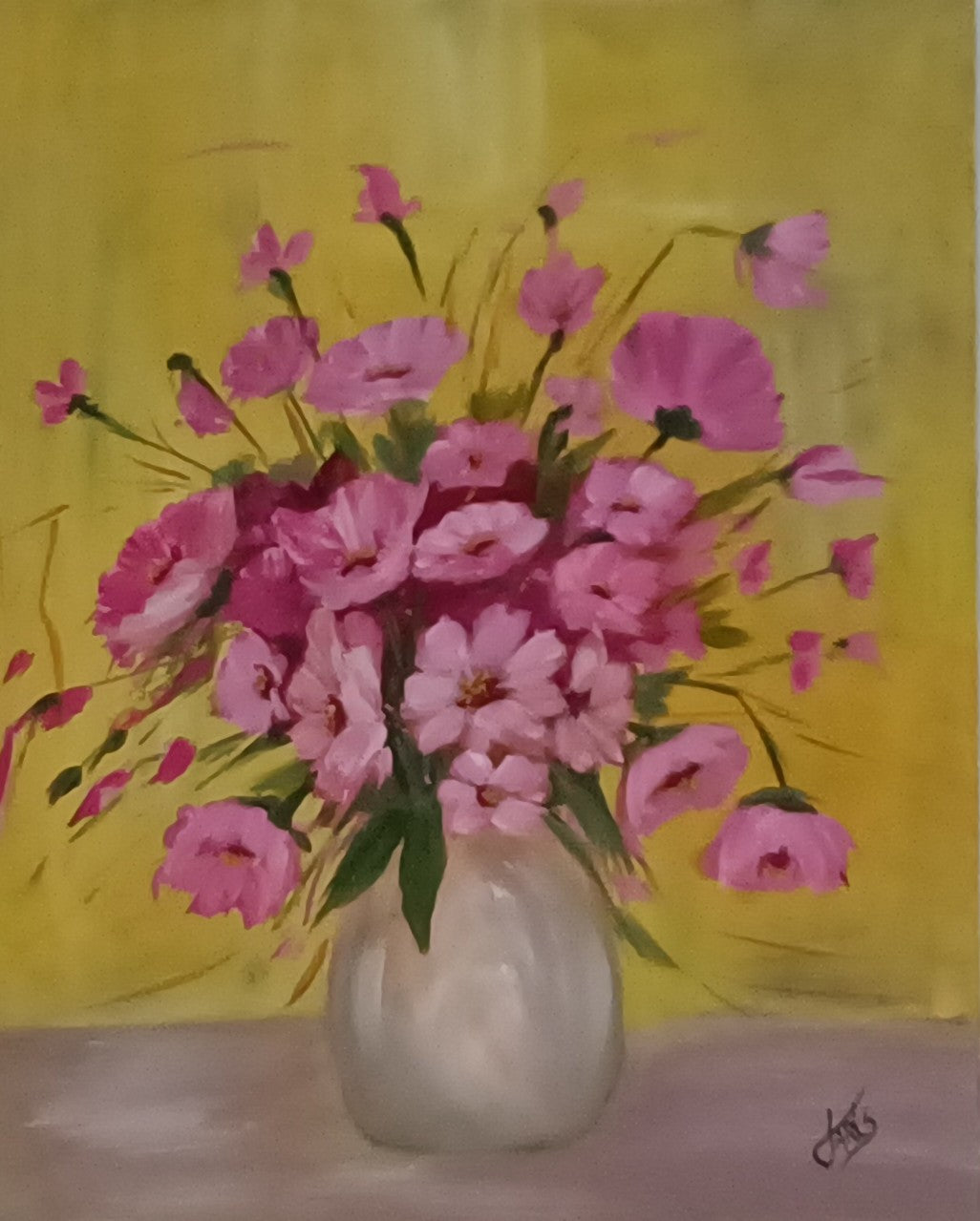 Original Pink Bouquet floral painting, 40 × 50 cm
