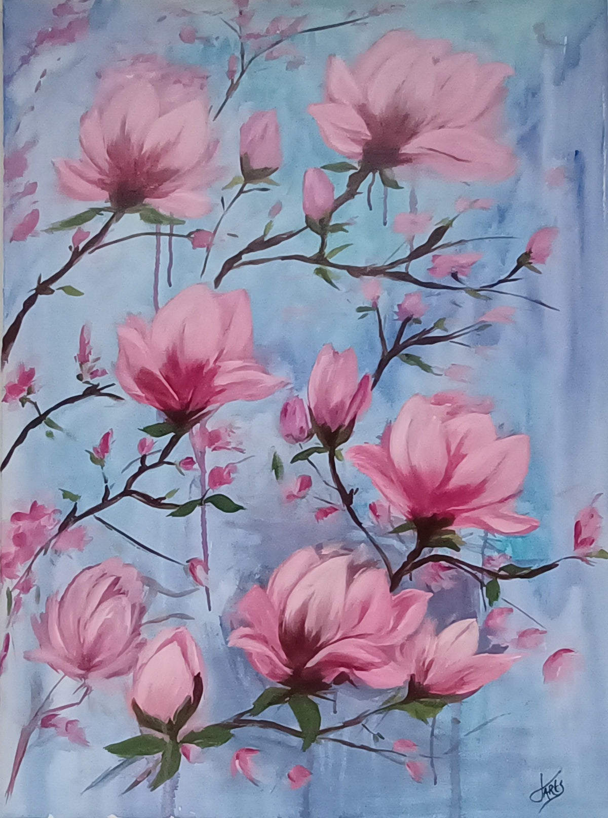Original Magnolia flower painting, 50 × 70 cm