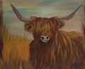 Original Highland cattle portrait painting, 40 × 50 cm