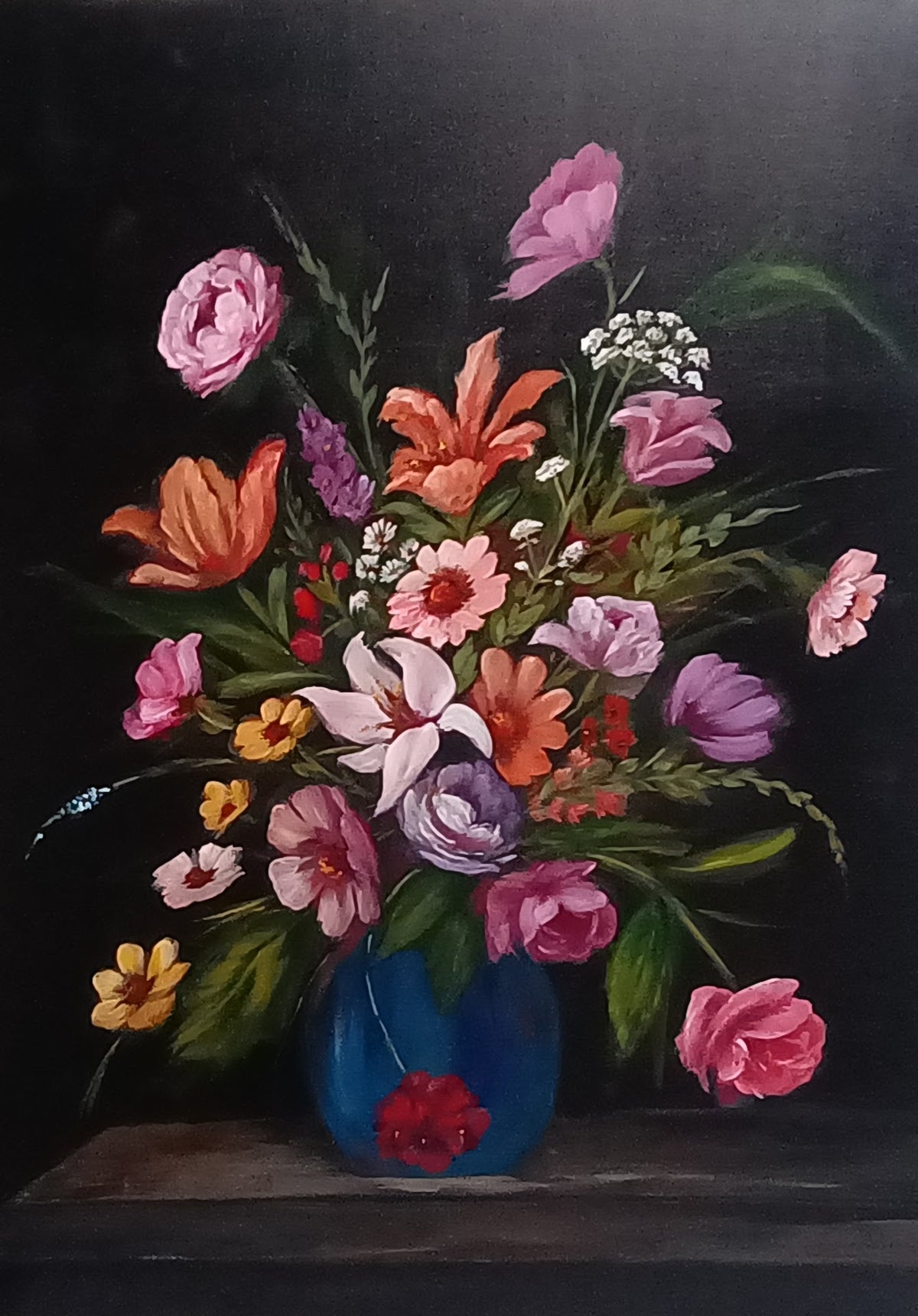 Original Theatrical floral still life painting, 40 × 50 cm