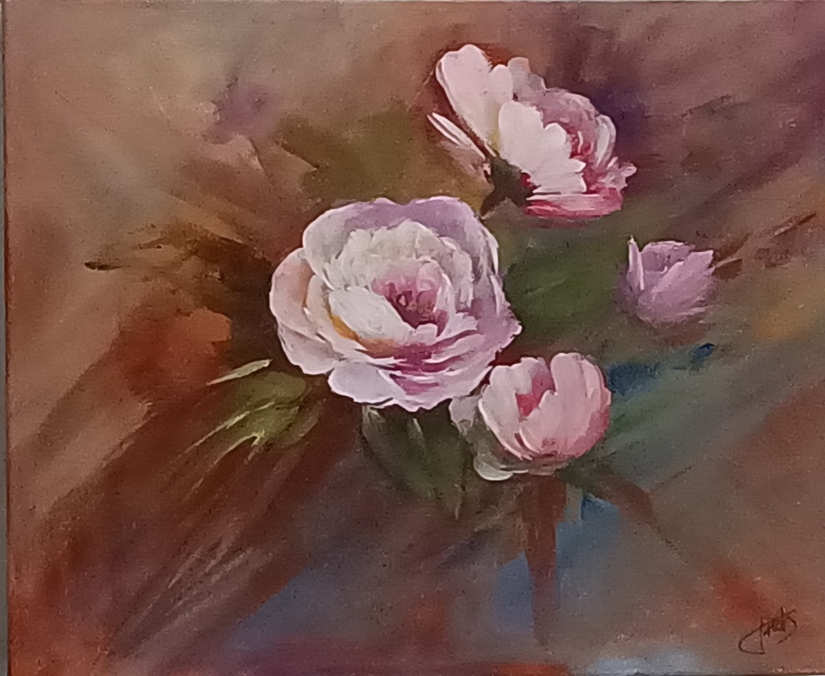 Original Peonies painting, 40 × 50 cm