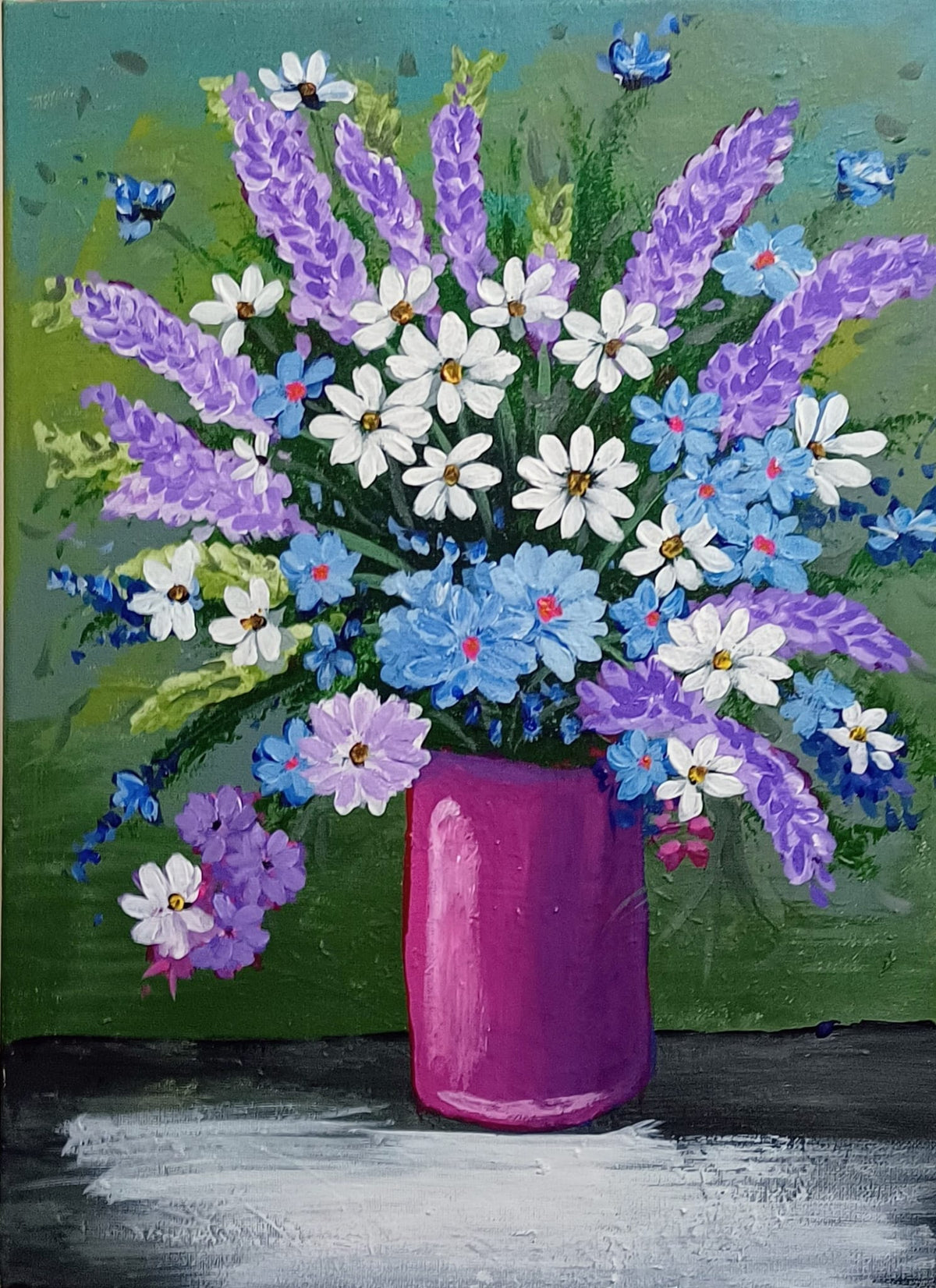 Original Vibrant Bouquet floral painting, 40 × 50 cm